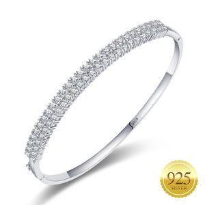 Dames 925 Sterling Silver Bangle Baby's Adem 2 Rijen Glanzende CZ Cubic Zirkoon Tennis Armband voor Gift