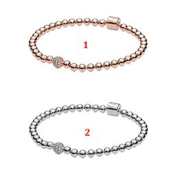 Bracelet à breloques Pandora pour femme en argent sterling 925 or rose perlé Pav￩ accessoire de bricolage chaîne de base cadeau de créateur de luxe pour femme avec boîte d'origine