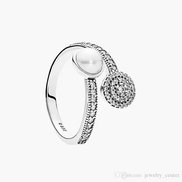 Bagues de mariage en argent sterling 925 pour femmes, diamants en zircone cubique pour style Pandora, perle de cristal blanc, bague lumineuse, ensembles de luxe, cadeau pour dames avec boîte d'origine