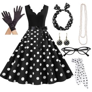 Dames A-lijn rockabilly jurk Polka dots Swingjurk Flare jurk met accessoires Set Jaren 50 60 Retro Vintage
