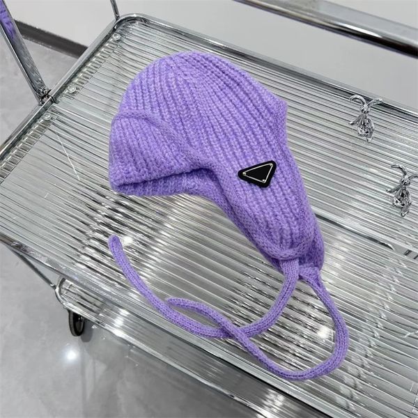 Gorro de diseño térmico de Color caramelo para mujer, gorro de punto hecho a mano con estampado de letras deportivas para vacaciones al aire libre, Otoño e Invierno