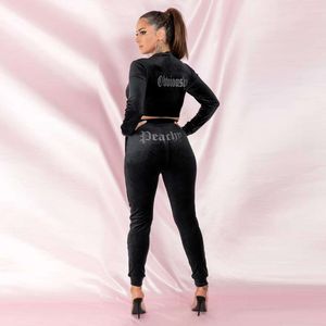 Sports d'automne et d'hiver pour femmes Casual Deux pièces Femmes Gold Velvet Sexy Hot Drill Pull Ensemble Designer Pantalon de survêtement à capuche à fermeture éclair Manteau court Veste décontractée H1NF