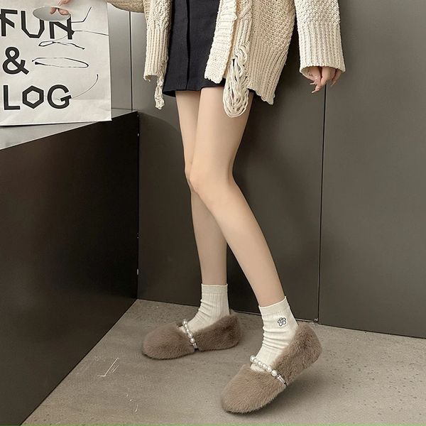 Autumán de las mujeres y el invierno Wear Wear Wear Flat-Bottomed Lazy Girl's Cotton Shoes 4987 240106