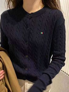 Dames herfst- en winterwolversie losse luie wind kort meisje vintage twist-knop trui nieuwe blouseo vrouwelijke tops