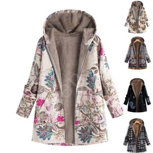 Automne Veste Femmes Femme Coupe-Vent En Cuir Veste Manteau Imprimé Floral À Capuche Poches Vintage Manteaux Herbst Jacke Damen 201021