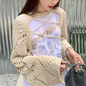 Lettre d'automne pour femmes imprimement lâche T-shirt à manches courtes décontractées Femme Femme Hollow Suncreen Lace-Up Sweater Two-Piece Suit 230827