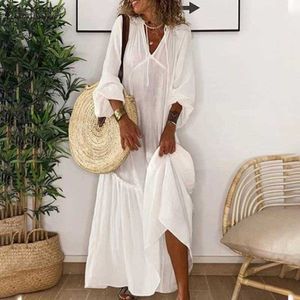 Femmes Automne Maxi DrZANZEA V Cou Caftan Solide Fête DrBaggy Patchwork Robes Femme Coton Robe Femme Surdimensionné 5XL X0529