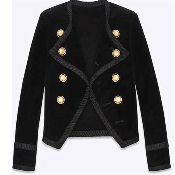 Femmes automne nouveau design de mode double boutonnage à manches longues taille mince court velours blazer costume manteau casacos SMLXL280k