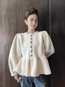 Automne pour femmes O collier d'hiver mode imitation imitation Lambswool couture lin ning veste chaude peplum court manteau deinger smlxl