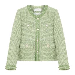 Femmes automne col rond manches longues couleur verte tweed laine élégante veste manteau XSSMLXL