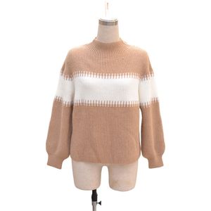 Dames Herfst Winter Sweaters Europese Stijl Stitching Puff Sheeve Sweater Losse Casual Bottoming Wheeme Breide Tops GX491 210507