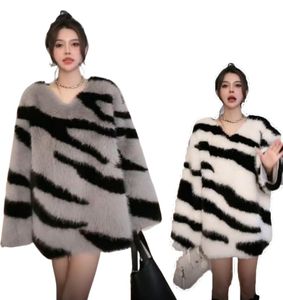 Dames herfst winter warm zacht mohair wol gebreide v-hals zebra streep patroon trui trui tops SMLXLXXL