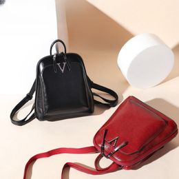 Mochila para mujeres mochila de cuero bolso para mujeres Europa y América Vintage Cowhide Multifuncional mochila escolar mochil