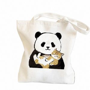Sac pour femmes Casual Sacs à bandoulière de grande capacité Sacs fourre-tout Shopper Toile Panda Chats Fi Harajuku Imprimer Ulzzang Sacs à main O6Oq #