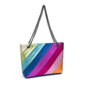 Damestas Crossbodytas met kleurcontrast stiksels en ketting Regenboog Handschoudertas 230815