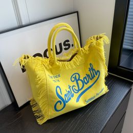 Bolso de mujer con diseño de borlas, Bolsas de mano a la moda con letras bordadas, estera de paja, bolso de playa, Bolsas informales, bolso grande