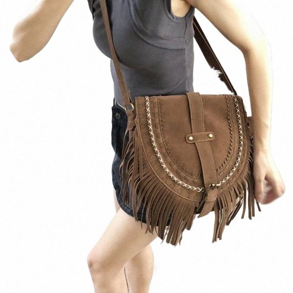 Sacs pour femmes Vente 2023 Haute Qualité Fi Rétro Daim Gland Femmes Épaule Bandoulière Menger Sac Gland Boho P4Xp #