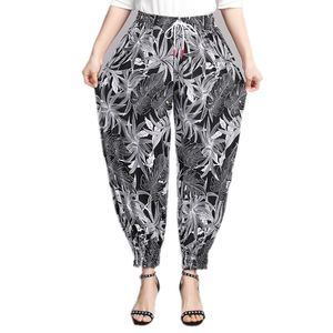 Pantalones de playa para mujer floral hielo nieve seda párrafo delgado linterna pantalones Impresión vintage paquete suelto boca verano Baggy pierna ancha pantalones anti-mosquito damas