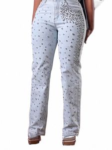 Dames Jeans met kralen Hoge taille Slanke lente Casual denim broek Vintage Fi 2024 Street chic Rechte jeansbroek 2024 s8mz #