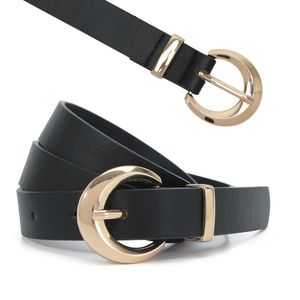 Ceinture en PU pour femmes, boucle dorée, simple, décorative, polyvalente, pour jeunes étudiants