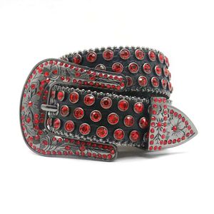 Ceinture pour femmes avec perles cloutées et boucles florales, ceinture de pantalon de mode extérieure rouge Hip-hop Punk Internet rouge personnalisée