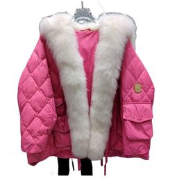 Manteau en duvet de canard blanc avec grand col en fourrure de renard naturel pour femme, parkas palazzo amples SM