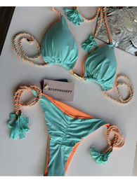 Ensembles de Bikini pour femmes maillot de bain string nouveau maillot de bain fendu avec ruban Sexy Micro petit Bikini Triangle