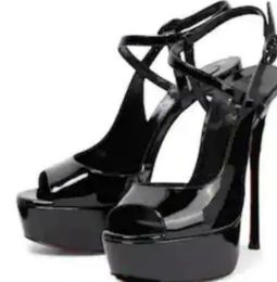 Sandales laquées noires et rouges pour femmes, banquet de mariage, luxe, talons hauts classiques, cool