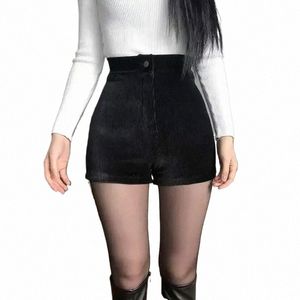 Pantalons gothiques noirs pour femmes Shorts taille haute Printemps Automne Fi Serré Sexy Stretch Y2K Corduroy Femme Casual Shorts l8gU #