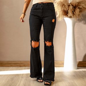 Dames zwarte jeans vrouwelijke Amazon gebroken gat lichtjes la broek dunne jeans