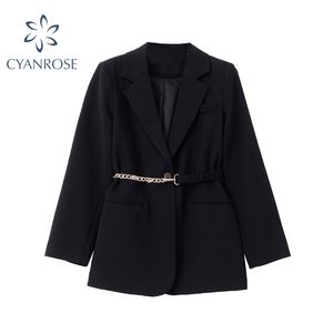 Dames blazer pak jas jas casual herfst winter zwart enkele knop losse werk slijtage tops bovenkleding vrouwelijke kleding 210417