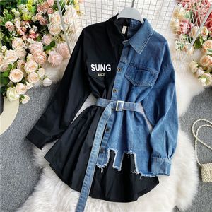 Damesblouse 2022 Herfst Lange mouw Casual Jurken Shirt Tops Jeans Patchwork Geruite Blouses Elegantes Blusas para mujer Slanke overhemdjurk