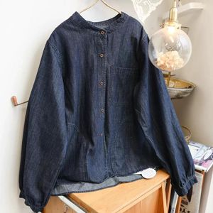 Blans de femmes 114 cm buste printemps automne femme japon style lâche des chemises / chemisiers de jean confortables