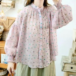 Boulouches de femmes 160 cm buste printemps femmes tout-correspondant style japonais lâche plus taille pastel imprimé confortable mince chemises / chemisiers