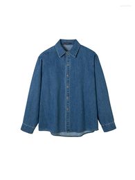 Women's Blouses 2022 Autumn Winter Vrouwen Turn Down Collar Solid Colar Denim Shirt Loose Long Sleeve Harajuku Design Streetwear Daily