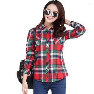 Women's Blouses 2022 Spring herfst Plaid shirts vrouwen top en lange mouw katoen dames casual blusas zakken losse vrouwelijk checked shirt