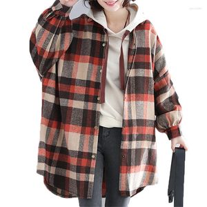 Women's Blouses 2022 Spring shirt Plaid Fashion Trench Coat Rapel Loose Outsear Wild Shirts Ladies Autumn Elegant Top Vrouw A53