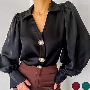 Blusas de mujer, camisa Vintage de primavera 2022, camisas informales holgadas con manga larga acampanada negra y cuello en V, moda femenina elegante para mujer