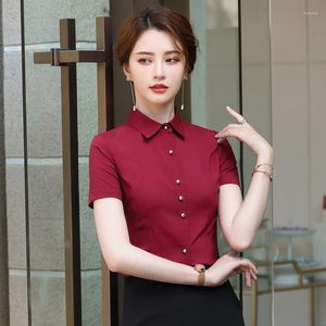 Women's Blouses 2022 Zomer Elegant Claret Office Dames Work Wear Blouse vrouwelijke tops kleding ol formal uniform ontwerpen zakelijk shirt voor