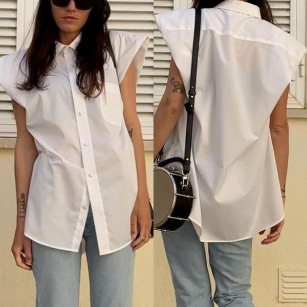 Blouses des femmes 2022 Femmes Summer Couleur Couleur Solide Collier ￩largis ￉largir l'￩paule Sans manches ￠ poitrine mono-poitrine pour filles blanc / noir