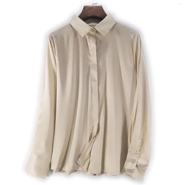 Blusas de mujer 2023 blusa de seda de 19mm para mujer, camisa XL pura de alta calidad, Tops Beige, ropa de verano para mujer