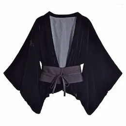 Blouses pour femmes 2023 automne/hiver mode Style ethnique ceinture ample velours Kimono Vintage à manches longues manteau haut Unique