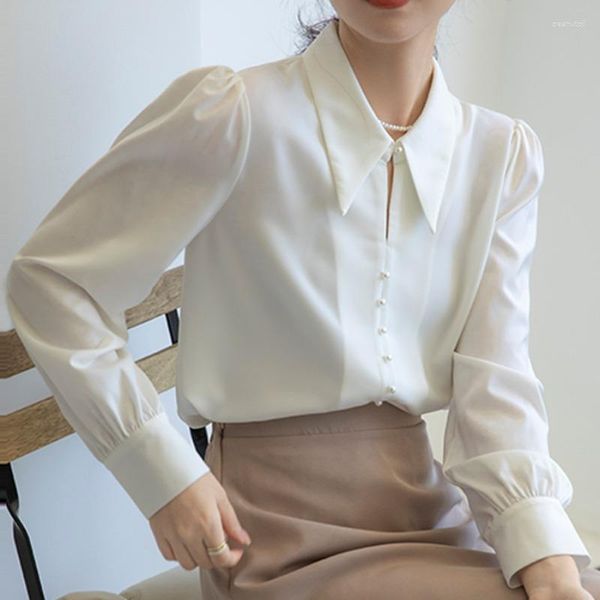 Blusas para mujeres 2023 Camisa de mujeres de otoño Chifón Cubra de manga larga Moda Elegante bengalas bordadas blusa damas rechazan el trabajo del cuello