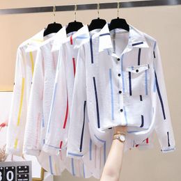 Vrouwen Blouses 2023 Kleding Lente Koreaanse Losse Gestreepte Shirts Vrouwelijke Lange Mouwen Dunne Dames Knoppen Casual R115