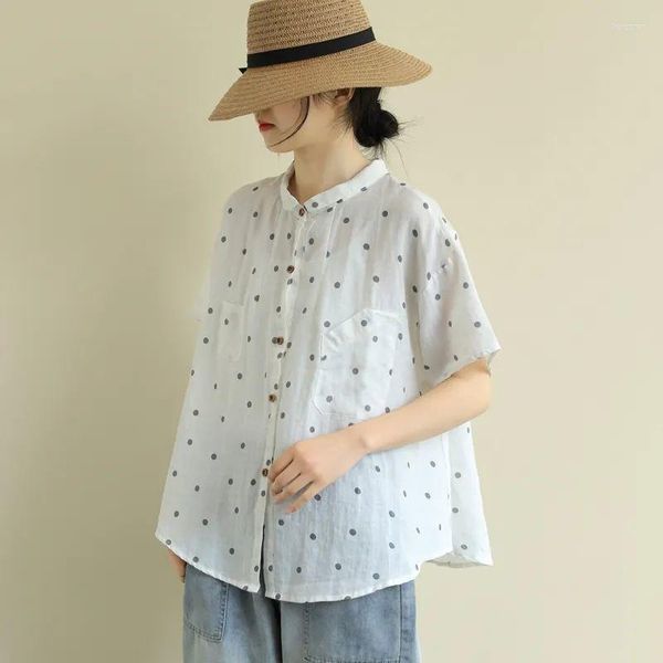Blusas de mujer 2023 camisas de algodón mujer Casual Dot Primavera Verano manga corta suelta señoras Tops túnica Blusas