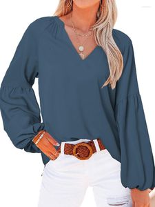 Women's Blouses 2023 Elegant For Women Fashion V Neck Lantern Lange Sleeve Outzee Casual Tops Ladies Loose Office Work Shirts