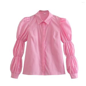 Chemisiers pour femmes 2023 Été européen et américain Bubble Sleeve Design Sense Small Pink Shirt Top Women