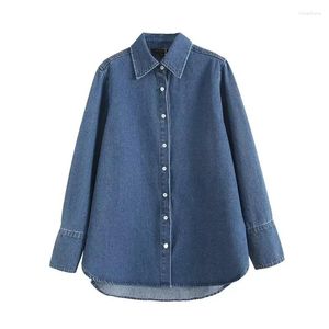 Damesblouses 2023 Mode Denim Stof Tooling Structuur Lange Retro Knopen Chique Tops met lange mouwen