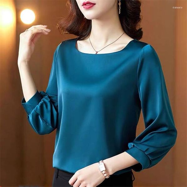 Blouses pour femmes 2023 mode glace soie hauts femmes neuf quarts manches chemises Satin vêtements chemise bureau dame solide Blouse