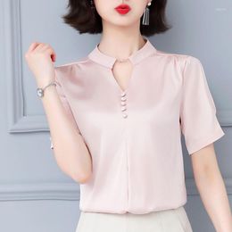 Women's Blouses 2023 Fashion Summer Woman Elegante shirts met korte mouwen en jeugd tops dames satijnen blouse zijden blusas para mujer 5379 50